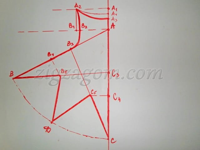 Рисуем линию горловины, плавно соединяя т.А3 и т.А2