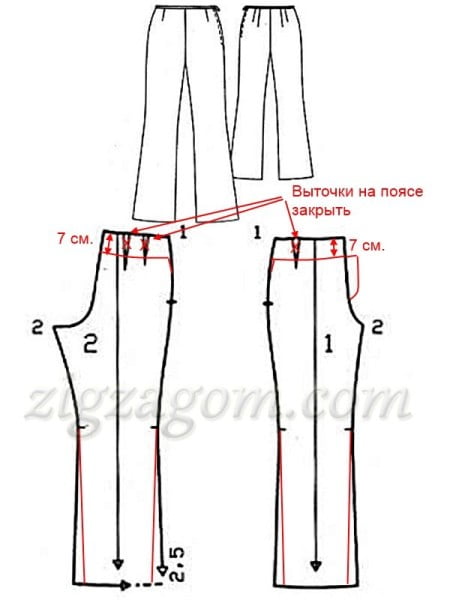 Моделирование выкройки для джинс на широком поясе 